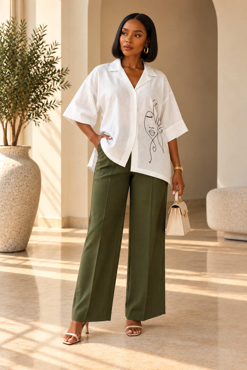 face print linen 2 piece