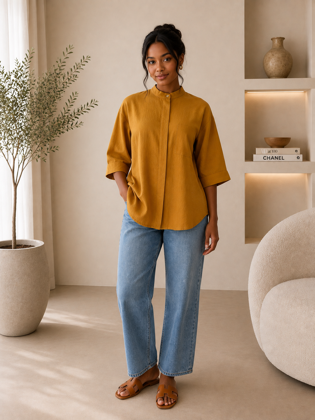 mustard linen shirt