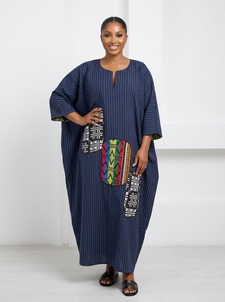 navy blue patch linen boubou