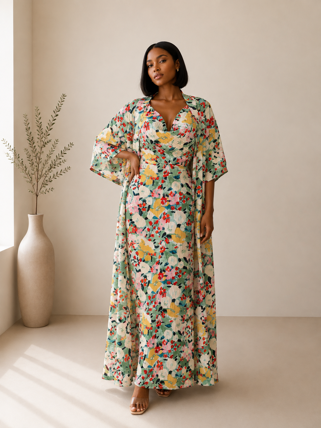 floral dress with kimono