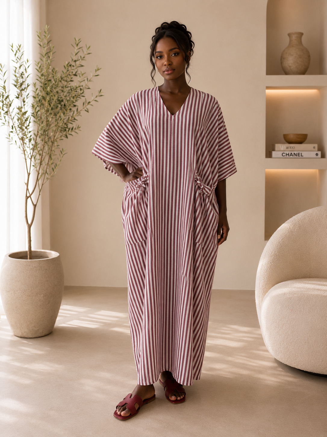 burgundy stripe 2 pocket boubou