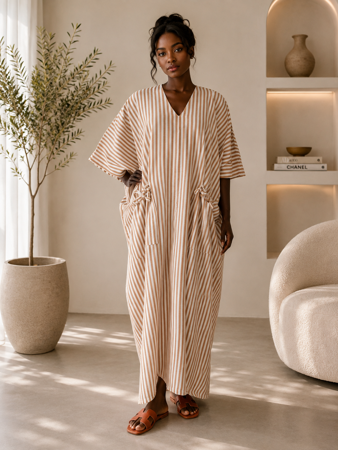 brown stripe 2 pocket boubou