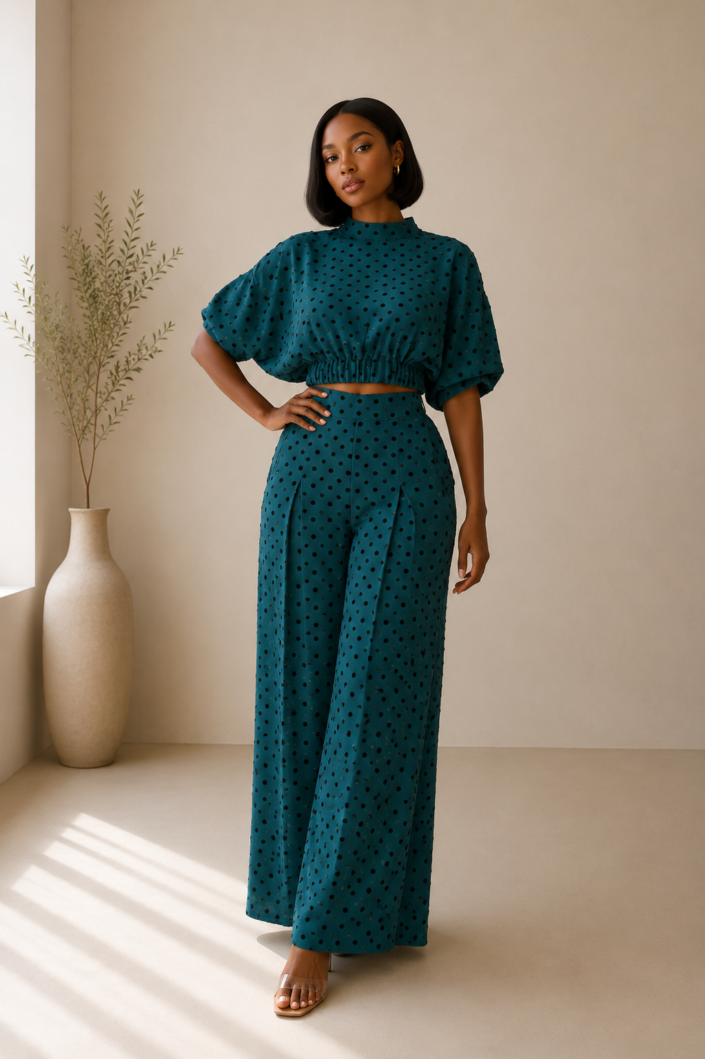 green wide leg 2 piece
