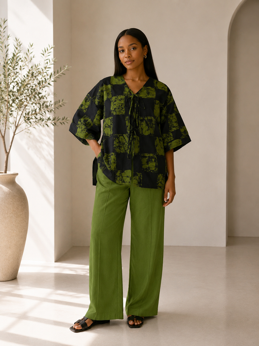 adire shirt and linen pants