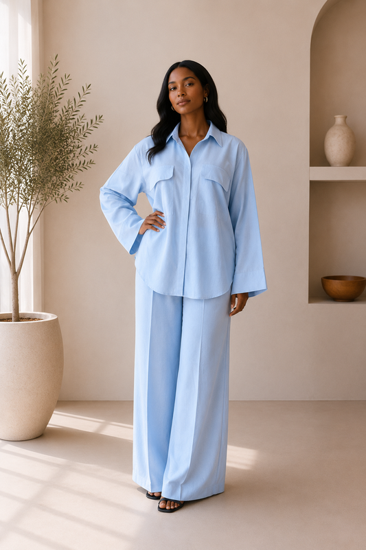blue linen 2 piece