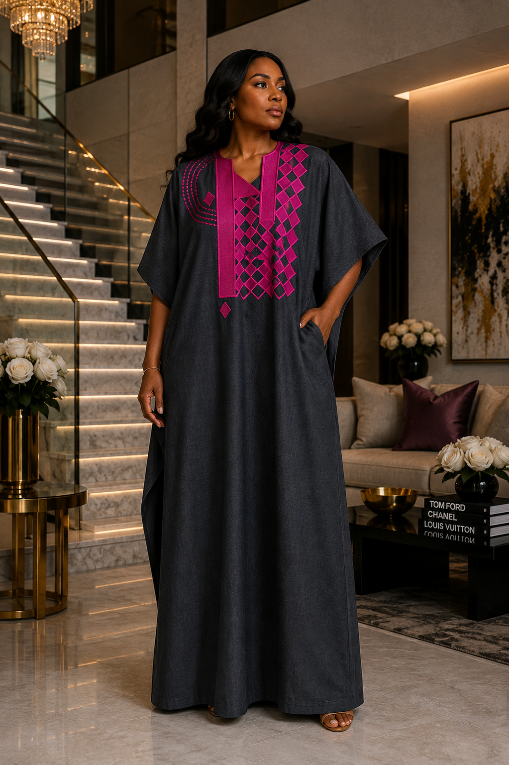 grey denim embriodery boubou