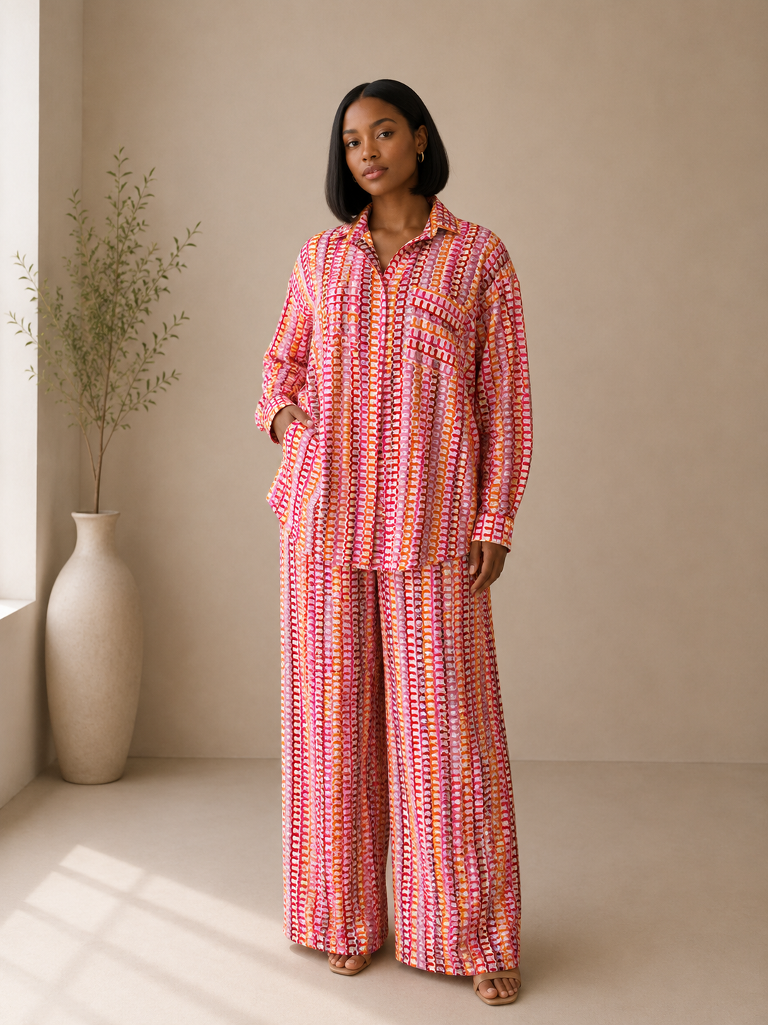 multicolored pants set