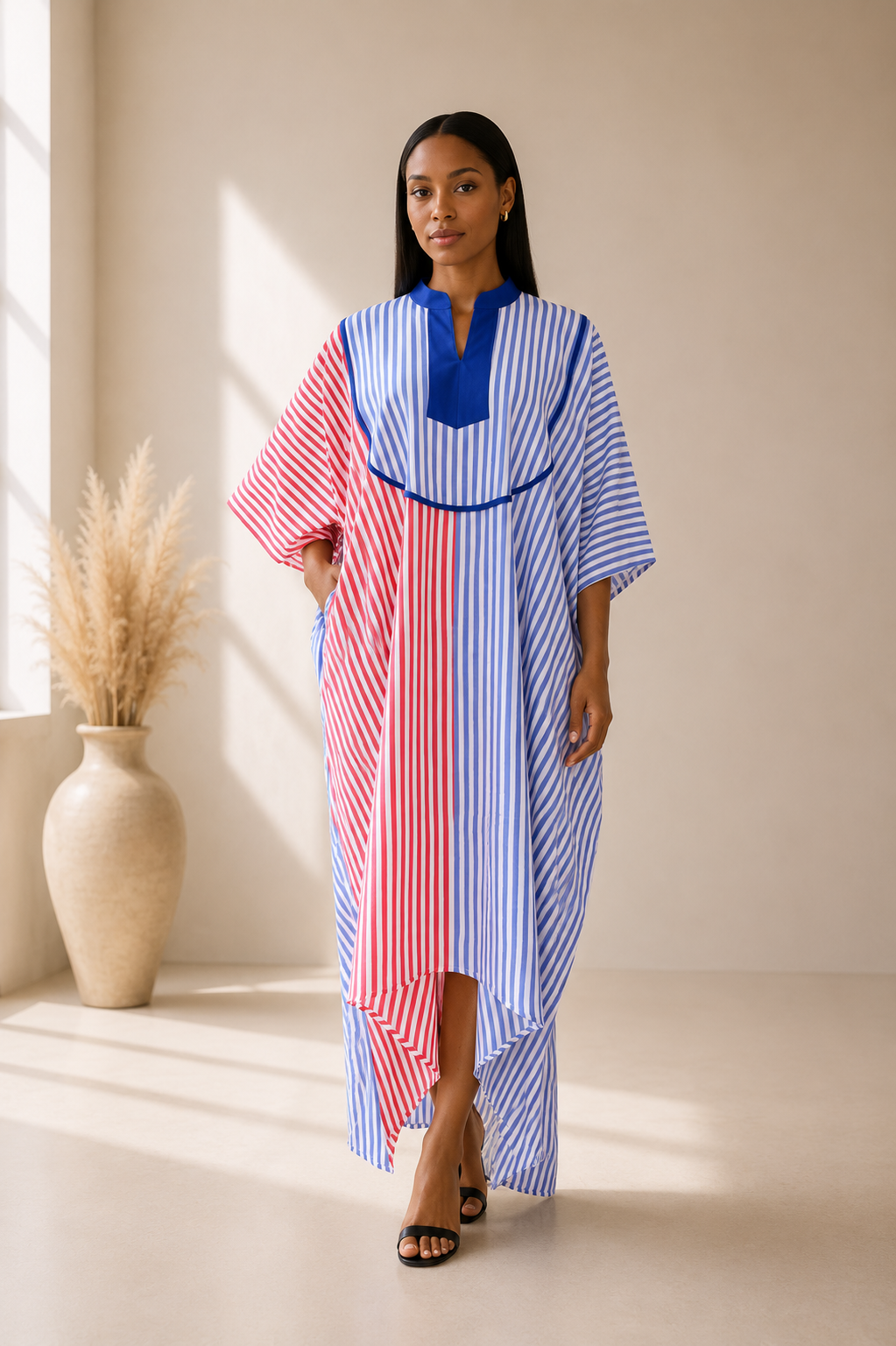 blue collar linen stripe boubou