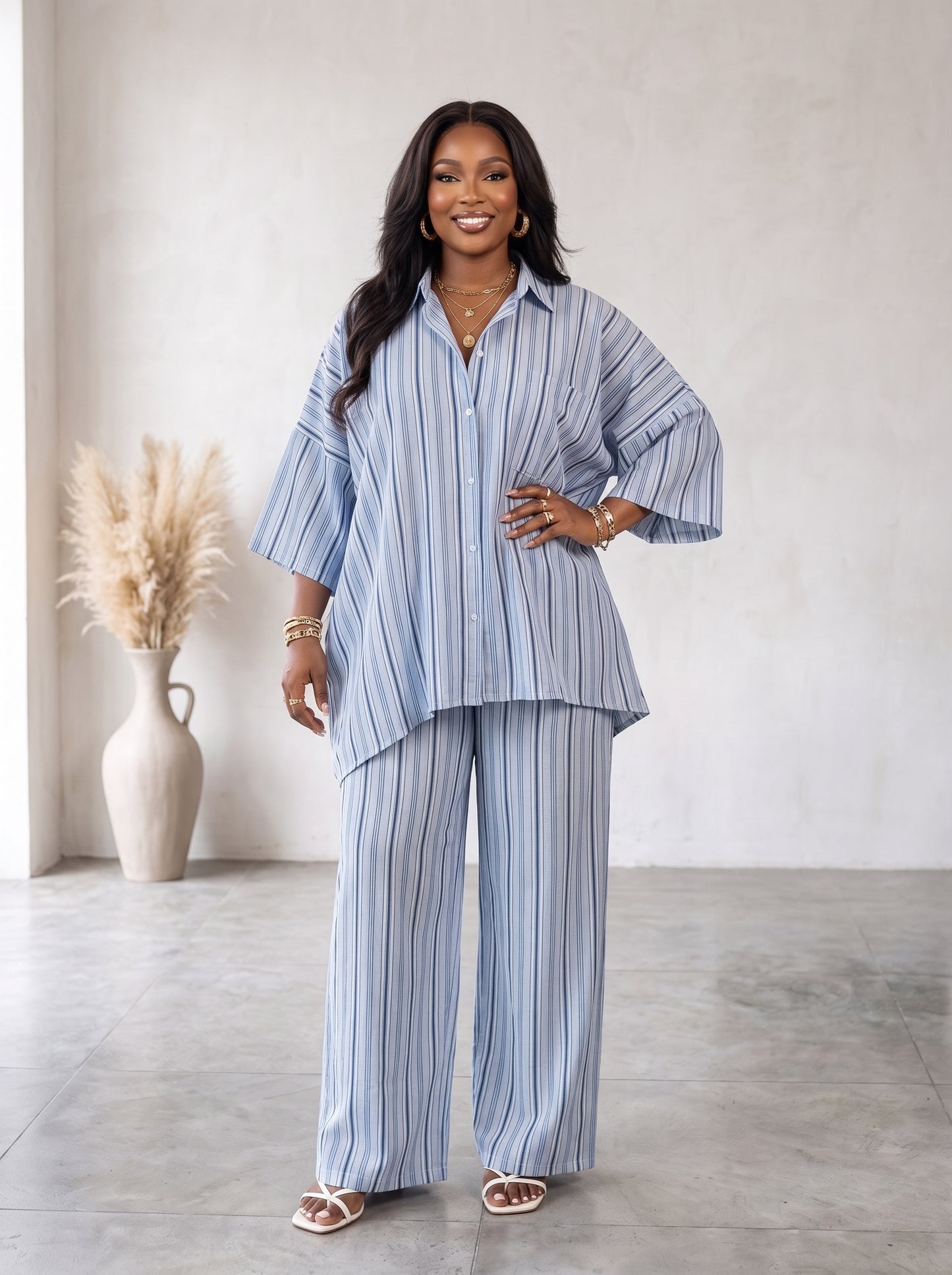 stripe oversize 2 piece