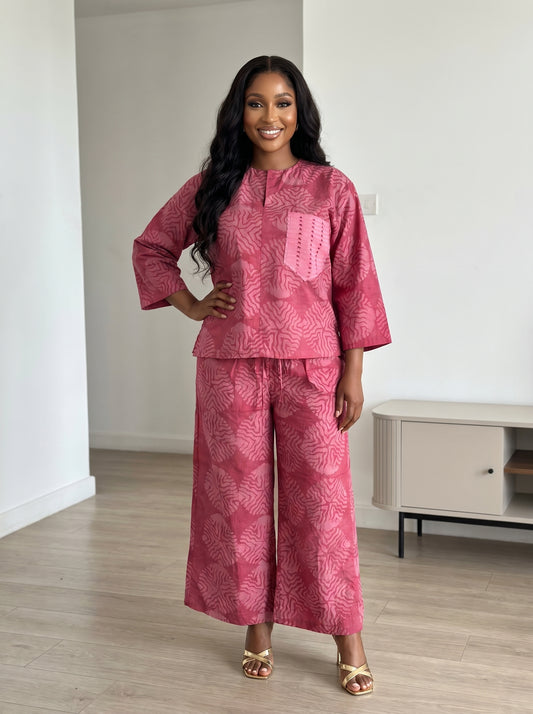 pink adire 2 piece