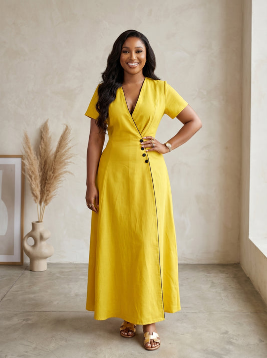 linen maxi wrap dress